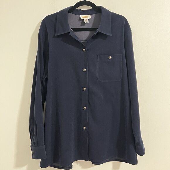 Talbots Shirt Jacket Size L Navy Blue Shacket Thick Minimalist Grunge Cabin Top - Picture 1 of 6